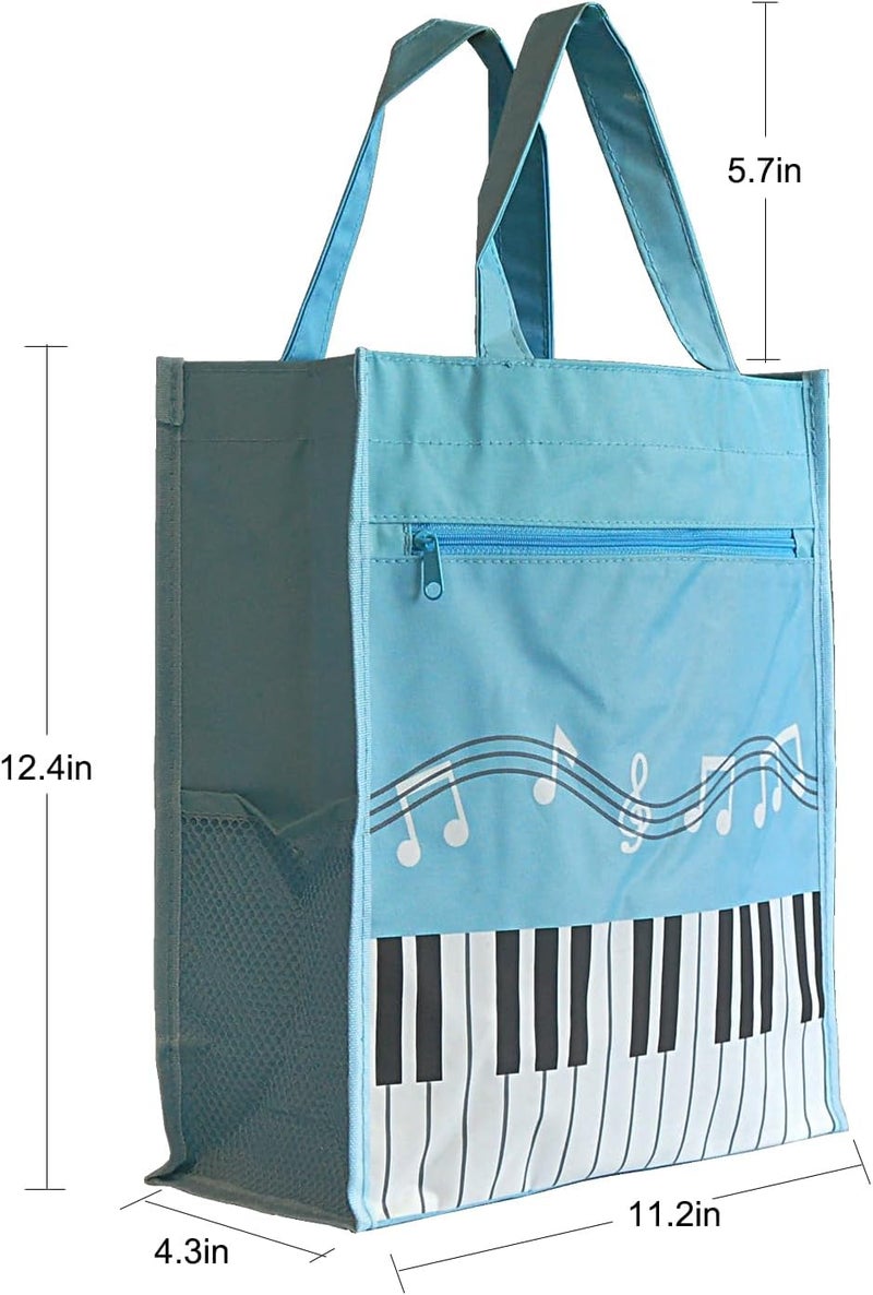 Farcaya Piano Keys Handbag Case Bag Music Tote Oxford Cloth Nylon Waterproof Storing Sheet Books for Teacher Gifts (Light Blue) - Image 5
